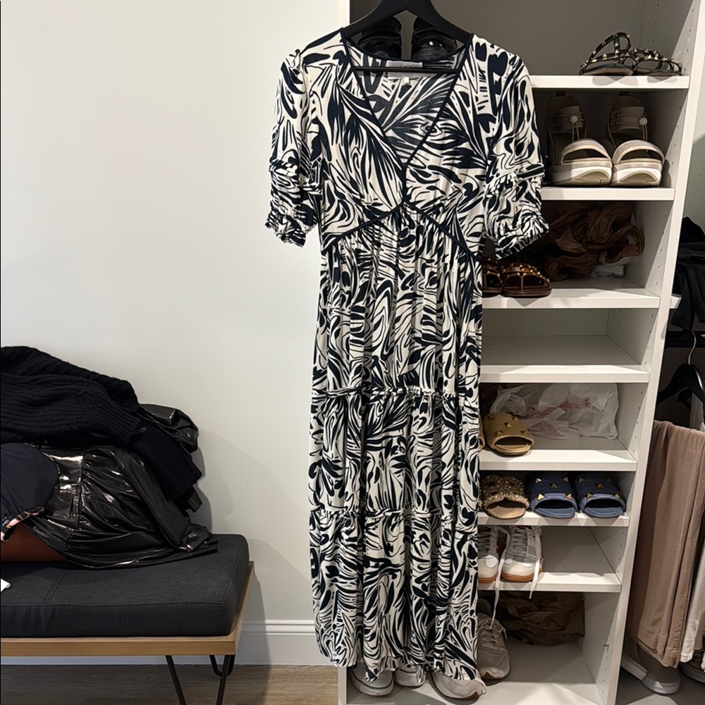 Navy and off white Ba&sh midi dress